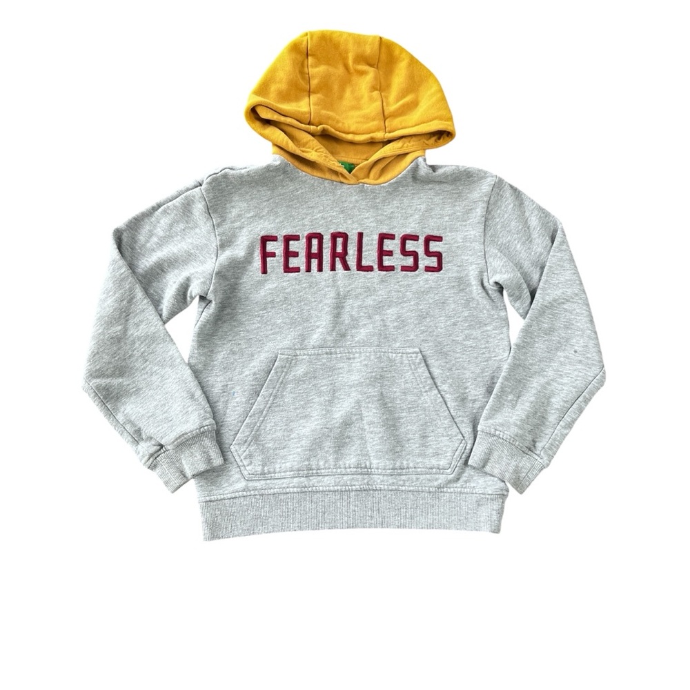 Boys Gray sweater with mustard color hood